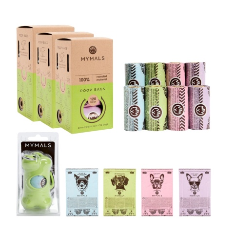 Woreczki na psie odchody, 100% Z RECYCLINGU, Worki MYMALS 360szt +DYSPENSER