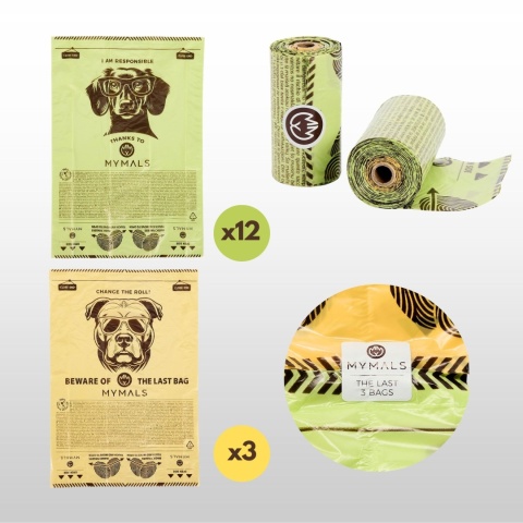 Woreczki na psie odchody, 100% Z RECYCLINGU, Worki dla psów MYMALS 120 szt