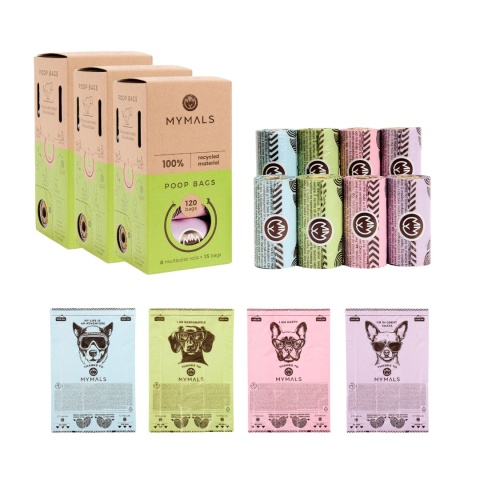 Woreczki na psie odchody, 100% Z RECYCLINGU, Worki dla psów MYMALS 360 szt